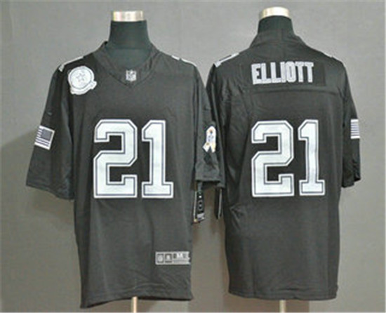 2020 Dallas Cowboys #21 Ezekiel Elliott Black Olive 2019 Salute To Service Stitched NFL Limited Jers - Click Image to Close