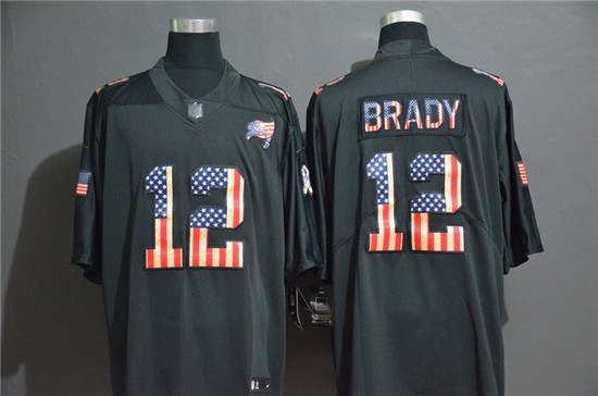 2020 Tampa Bay Buccaneers #12 Tom Brady 2019 Black Salute To Service USA Flag Fashion Limited Jersey