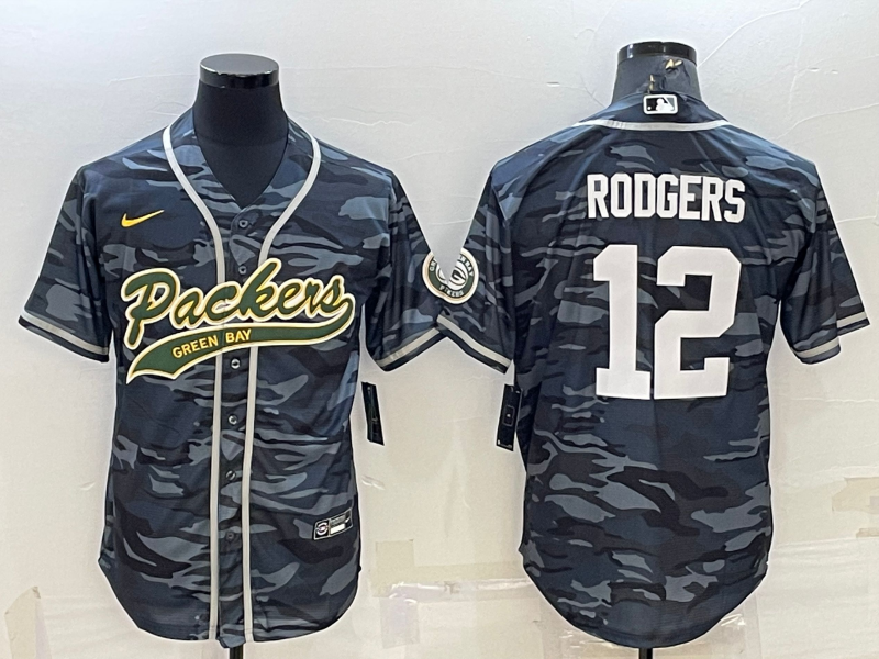 Green Bay Packers #12 Aaron Rodgers Grey Camo With Patch Cool Base Stitched Baseball Jersey