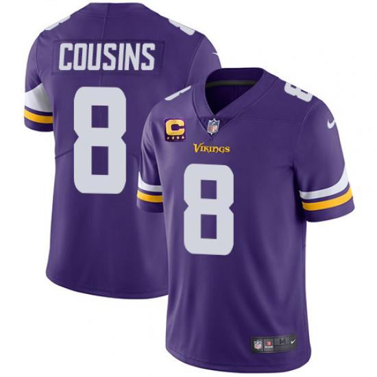 Minnesota Vikings 2022 #8 Kirk Cousins Purple With 4-Star C Patch Vapor Untouchable Limited Stitched