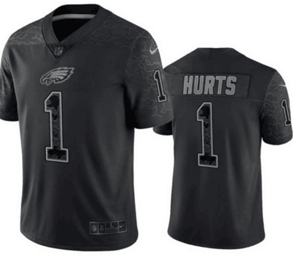 Philadelphia Eagles #1 Jalen Hurts Black Reflective Limited Stitched Football Jersey - Click Image to Close