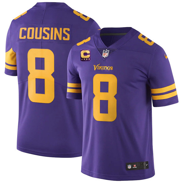 Minnesota Vikings 2022 #8 Kirk Cousins Purple With 4-Star C Patch Rush Limited Stitched NFL Jersey