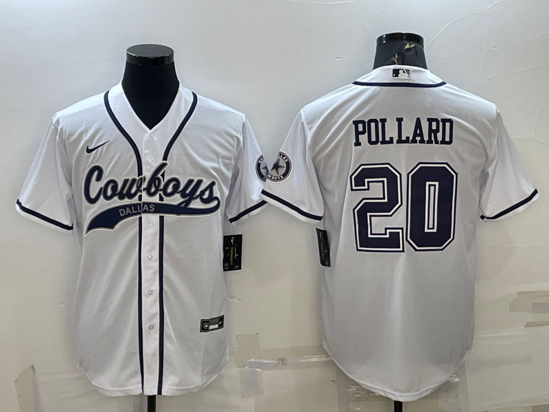 Dallas Cowboys #20 Tony Pollard White With Patch Cool Base Stitched Baseball Jersey