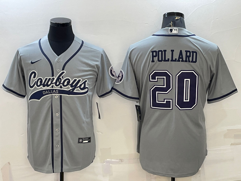 Dallas Cowboys #20 Tony Pollard Grey With Patch Cool Base Stitched Baseball Jersey
