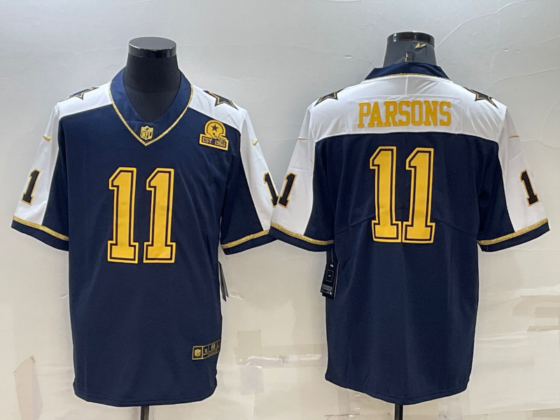 Dallas Cowboys #11 Micah Parsons Navy Gold Edition With 1960 Patch Limited Stitched Football Jersey