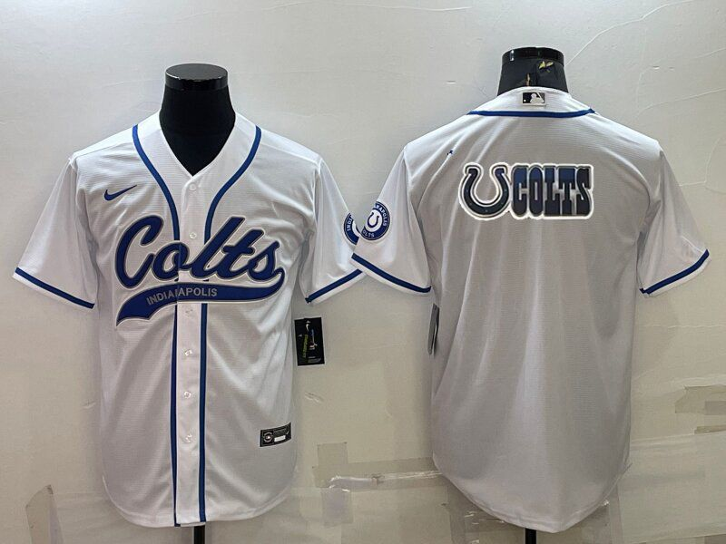 Indianapolis Colts White Team Big Logo With Patch Cool Base Stitched Baseball Jersey