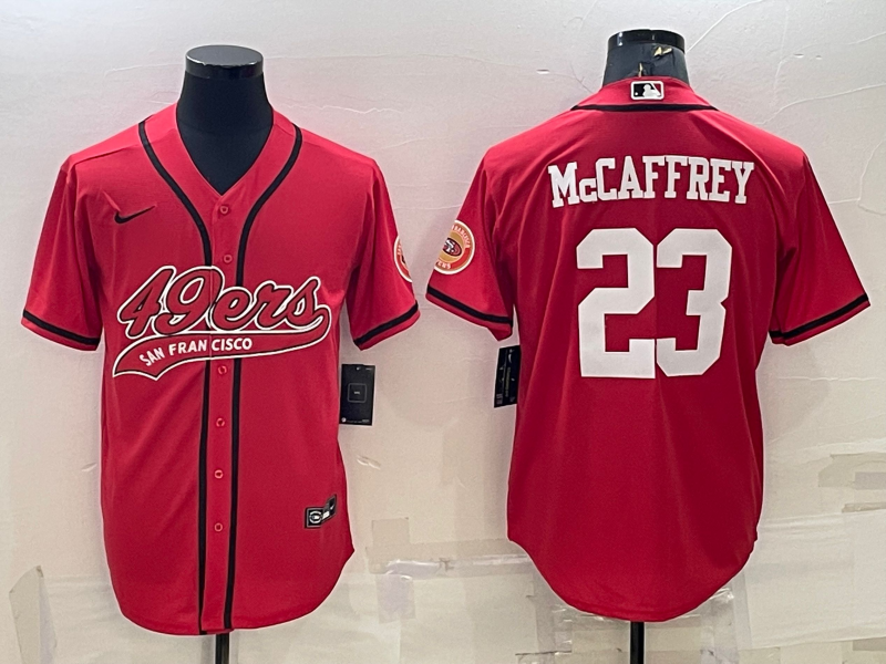 San Francisco 49ers #23 Christian McCaffrey Red With Patch Cool Base Stitched Baseball Jersey