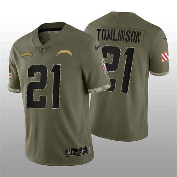 Los Angeles Chargers #21 LaDainian Tomlinson 2022 Olive Salute To Service Limited Stitched Jersey - Click Image to Close