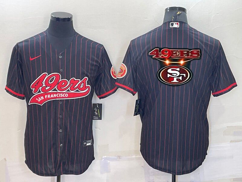San Francisco 49ers Black Pinstripe Team Big Logo With Patch Cool Base Stitched Baseball Jersey