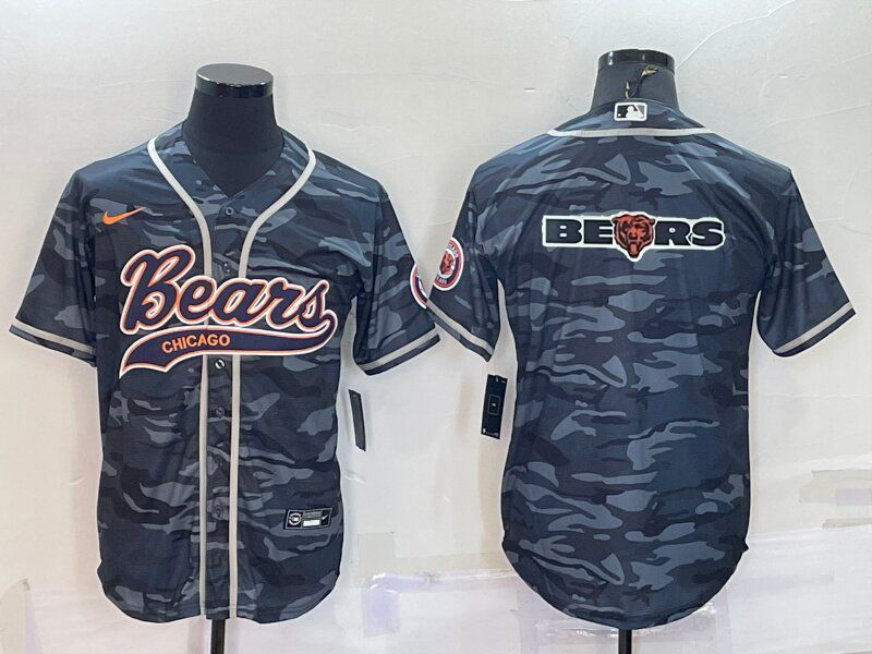 Chicago Bears Blank Grey Camo Team Big Logo With Patch Cool Base Stitched Baseball Jersey