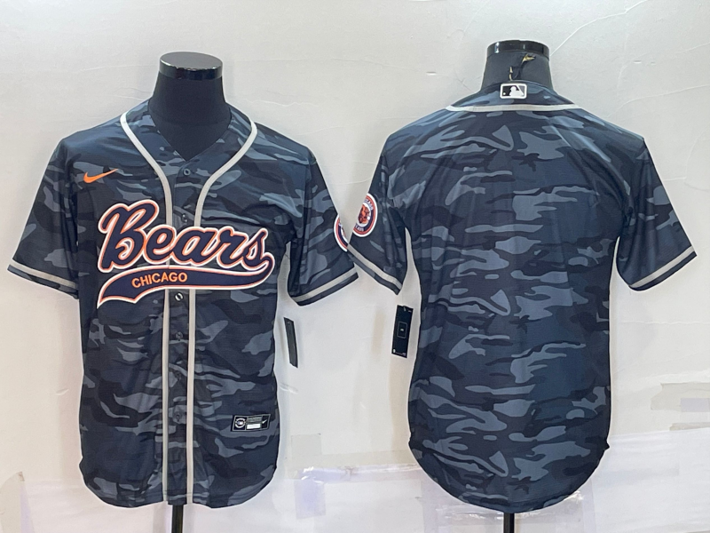 Chicago Bears Blank Grey Camo With Patch Cool Base Stitched Baseball Jersey