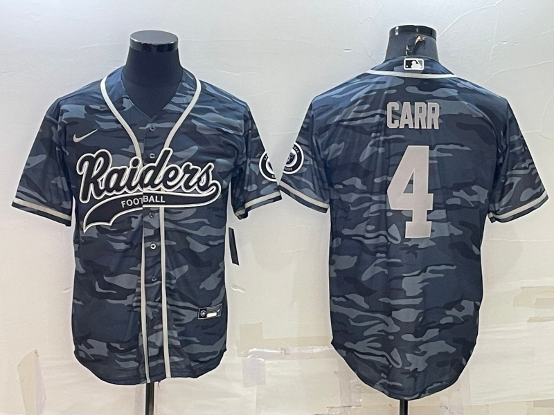 Las Vegas Raiders #4 Derek Carr Grey Camo With Patch Cool Base Stitched Baseball Jersey - Click Image to Close