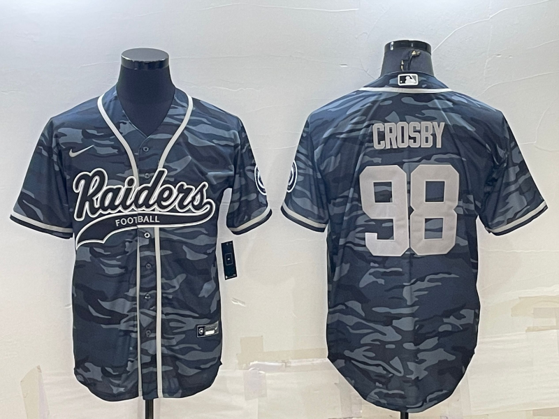 Las Vegas Raiders #98 Maxx Crosby Grey Camo With Patch Cool Base Stitched Baseball Jersey