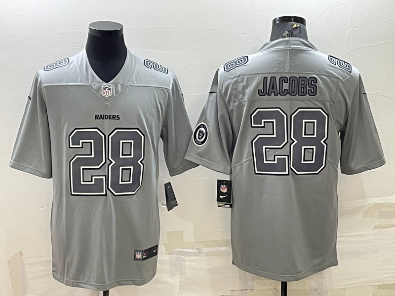 Las Vegas Raiders #28 Josh Jacobs With Patch Grey Atmosphere Fashion Stitched Jersey