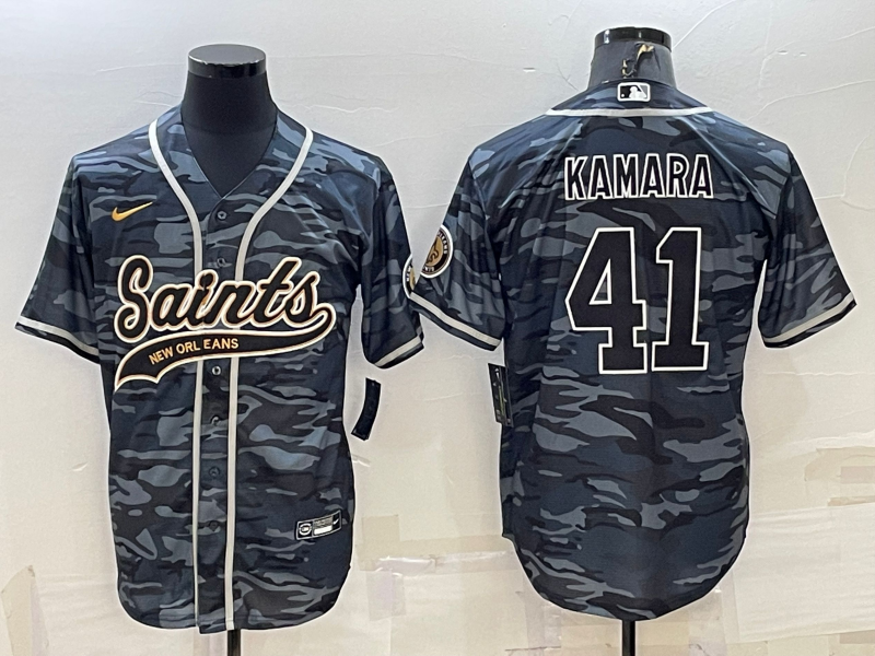New Orleans Saints #41 Alvin Kamara Grey Camo With Patch Cool Base Stitched Baseball Jersey