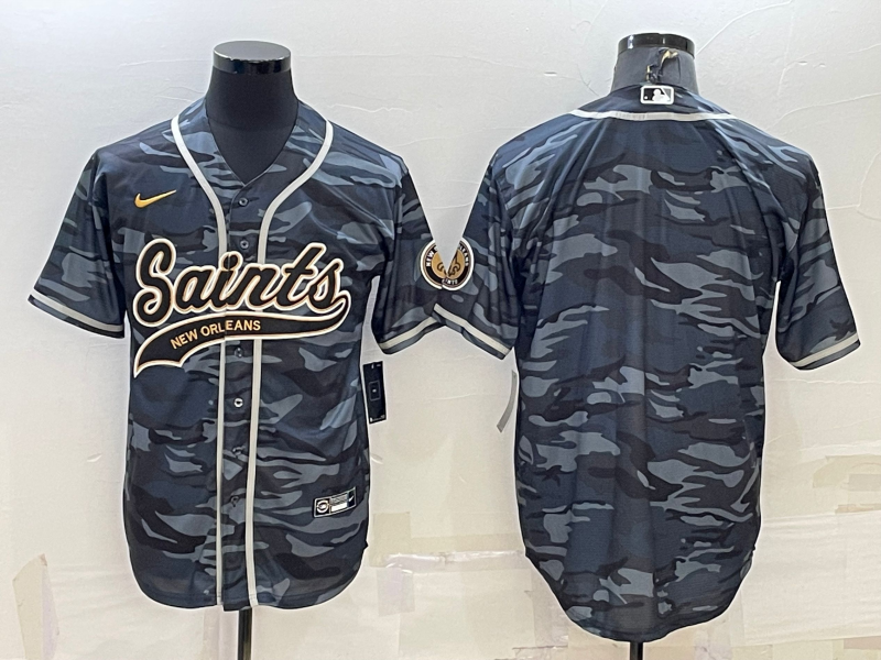 New Orleans Saints Blank Grey Camo With Patch Cool Base Stitched Baseball Jersey - Click Image to Close