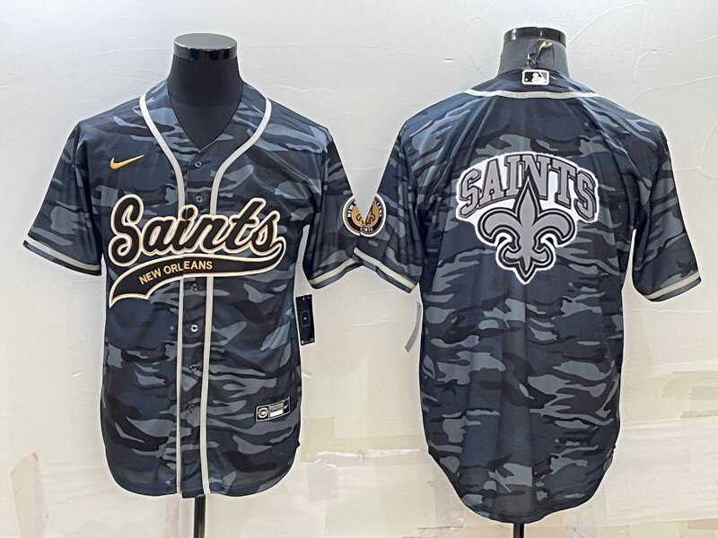 New Orleans Saints Blank Grey Navy Team Big Logo With Patch Cool Base Stitched Baseball Jersey