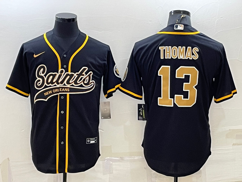New Orleans Saints #13 Michael Thomas Black With Patch Cool Base Stitched Baseball Jersey