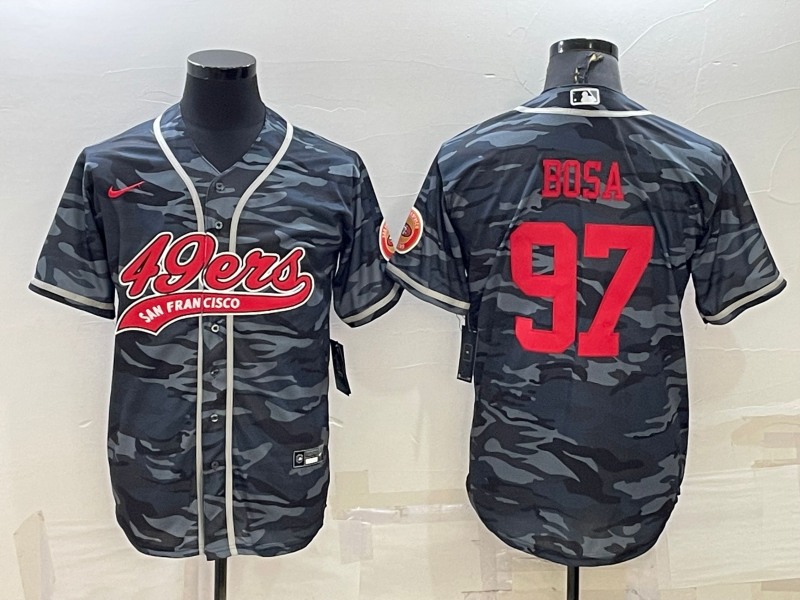 San Francisco 49ers #97 Bosa Grey Camo With Patch Cool Base Stitched Baseball Jersey