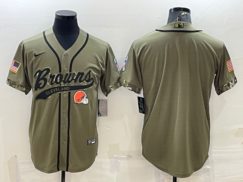 Cleveland Browns Blank Olive 2022 Salute To Service Cool Base Stitched Baseball Jersey