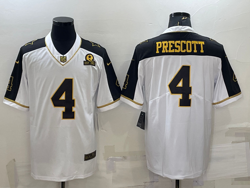 Dallas Cowboys #4 Dak Prescott White Gold Edition With 1960 Patch Limited Stitched Football Jersey