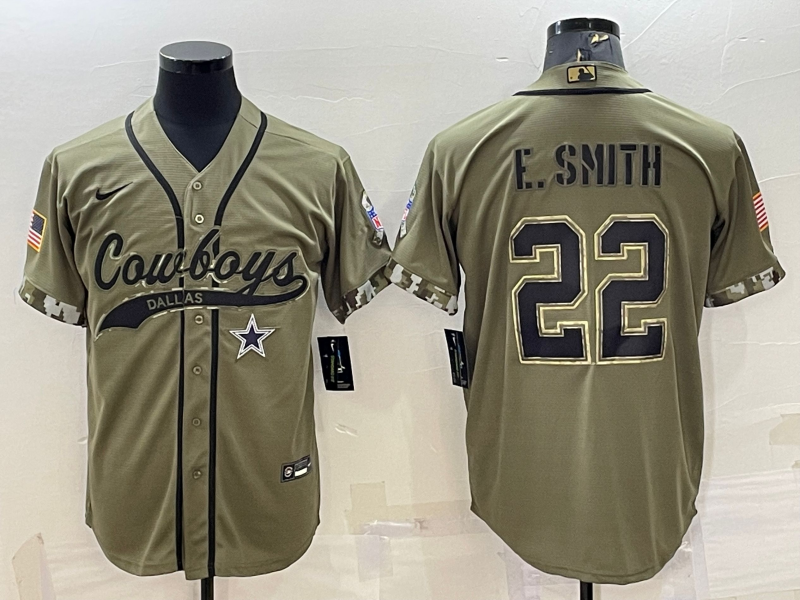 Dallas Cowboys #22 Emmitt Smith 2022 Olive Salute to Service Cool Base Stitched Baseball Jersey - Click Image to Close