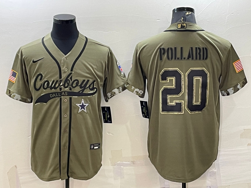 Dallas Cowboys #20 Tony Pollard 2022 Olive Salute to Service Cool Base Stitched Baseball Jersey