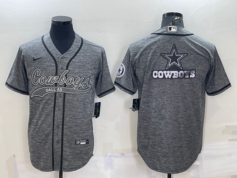 Dallas Cowboys Grey Gridiron Team Big Logo Cool Base Stitched Baseball Jersey