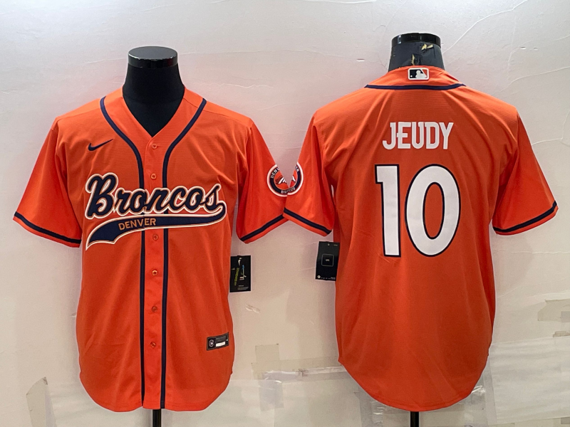 Denver Broncos #10 Jerry Jeudy Orange Stitched Cool Base Baseball Jersey - Click Image to Close
