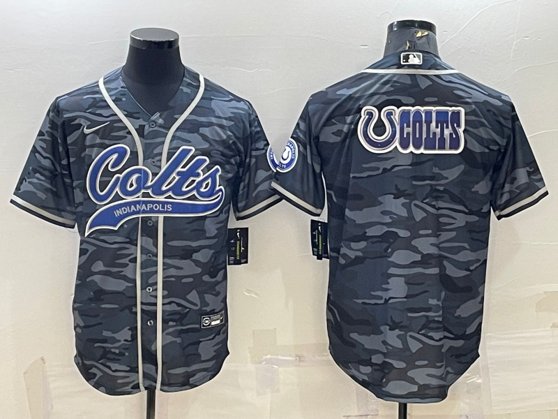 Indianapolis Colts Grey Camo Team Big Logo With Patch Cool Base Stitched Baseball Jersey