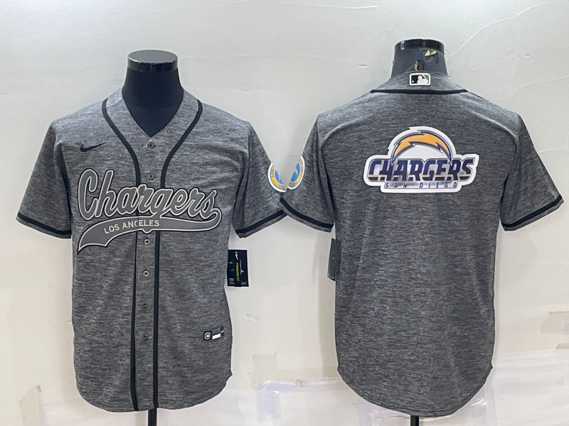 Los Angeles Chargers Grey Gridiron Team Big Logo Cool Base Stitched Baseball Jersey