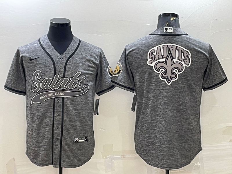 New Orleans Saints Grey Team Big Logo With Patch Cool Base Stitched Baseball Jersey