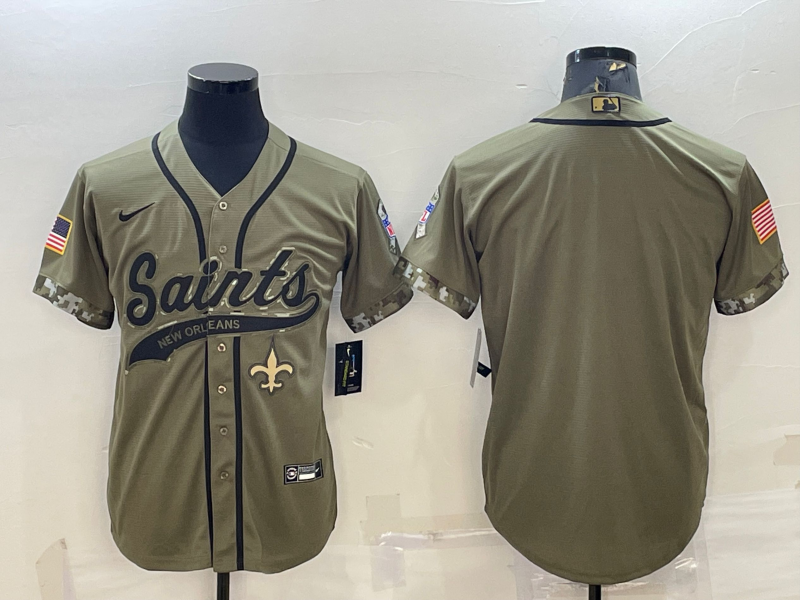 New Orleans Saints Blank Olive Salute to Service Cool Base Stitched Baseball Jersey