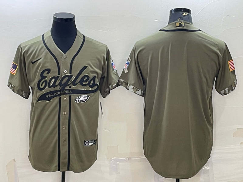 Philadelphia Eagles Blank Olive Salute to Service Cool Base Stitched Baseball Jersey