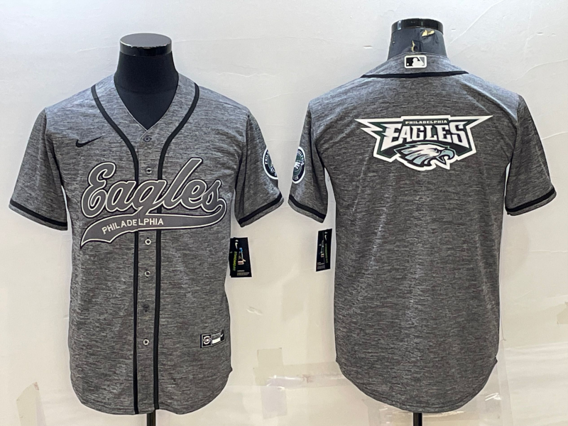 Philadelphia Eagles Grey Team Big Logo With Patch Cool Base Stitched Baseball Jersey