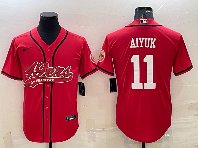 San Francisco 49ers #11 Brandon Aiyuk Red With Patch Cool Base Stitched Baseball Jersey