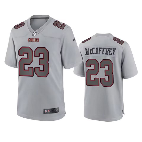 San Francisco 49ers #23 Christian McCaffrey Gray Atmosphere Fashion Stitched Game Jersey - Click Image to Close