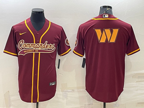 Washington Commanders Burgundy Team Big Logo With Patch Cool Base Stitched Baseball Jersey - Click Image to Close