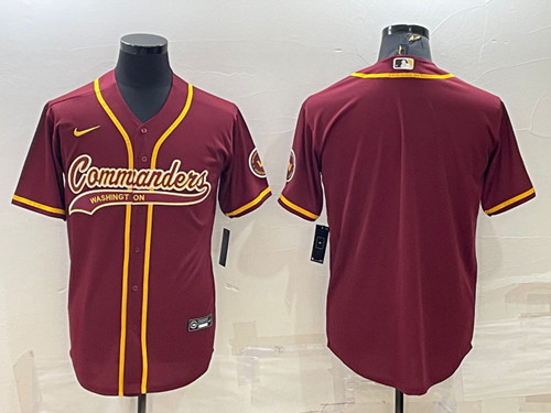 Washington Commanders Blank Burgundy With Patch Cool Base Stitched Baseball Jersey - Click Image to Close