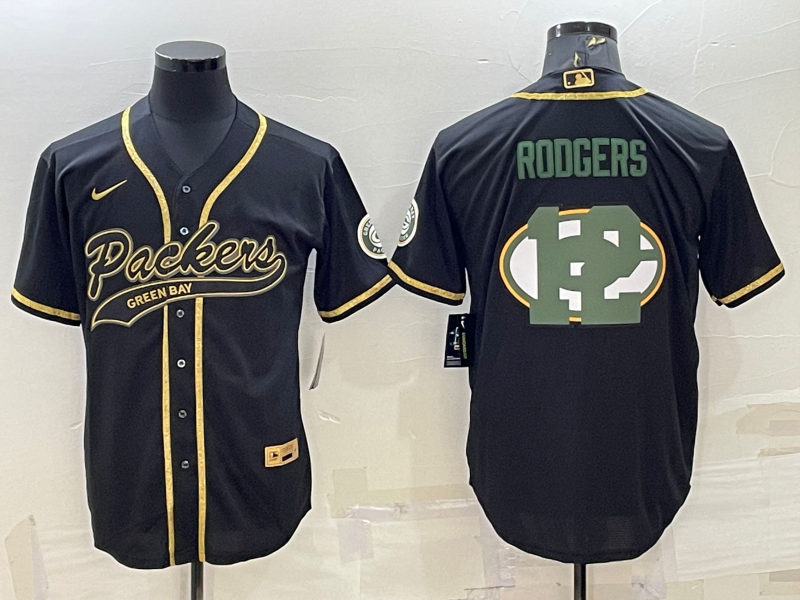 Green Bay Packers #12 Aaron Rodgers Black Team Big Logo With Patch Cool Base Stitched Baseball Jerse