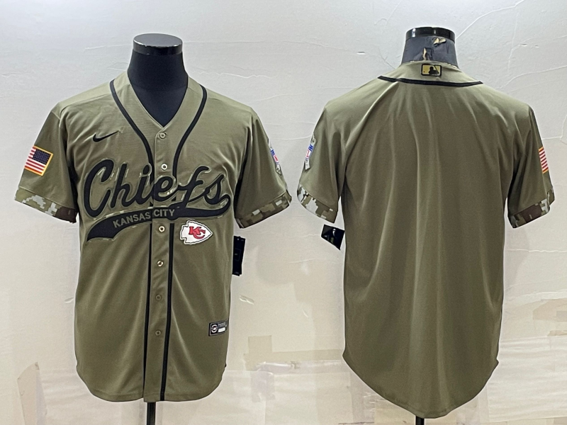 Kansas City Chiefs Blank Olive Salute to Service Cool Base Stitched Baseball Jersey - Click Image to Close