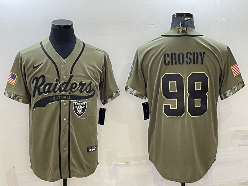 Las Vegas Raiders #98 Maxx Crosby 2022 Olive Salute to Service Cool Base Stitched Baseball Jersey - Click Image to Close