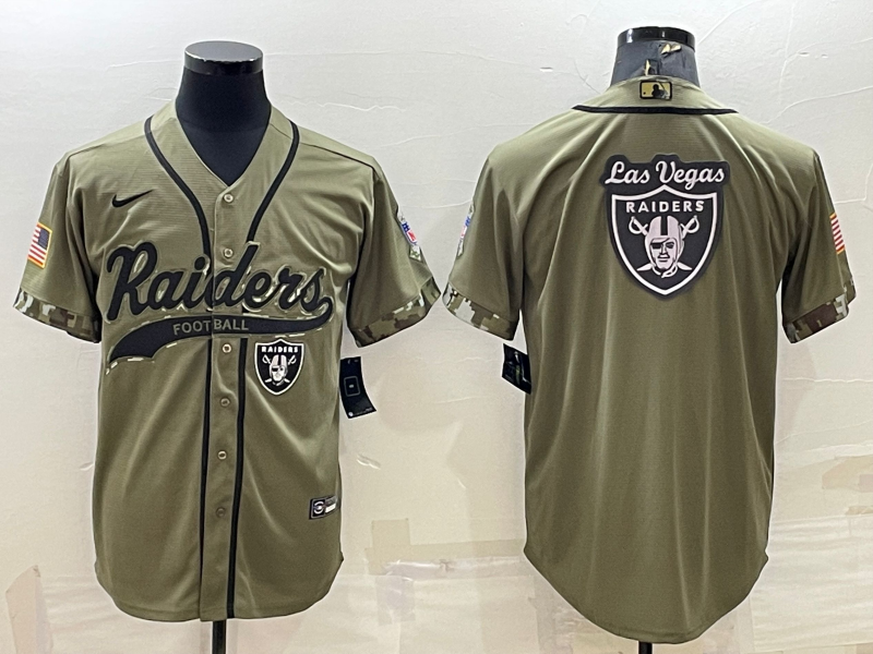 Las Vegas Raiders Olive Salute to Service Team Big Logo Cool Base Stitched Baseball Jersey