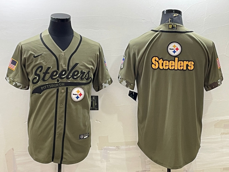Pittsburgh Steelers Blank Olive Salute to Service Team Big Logo Cool Base Stitched Baseball Jersey