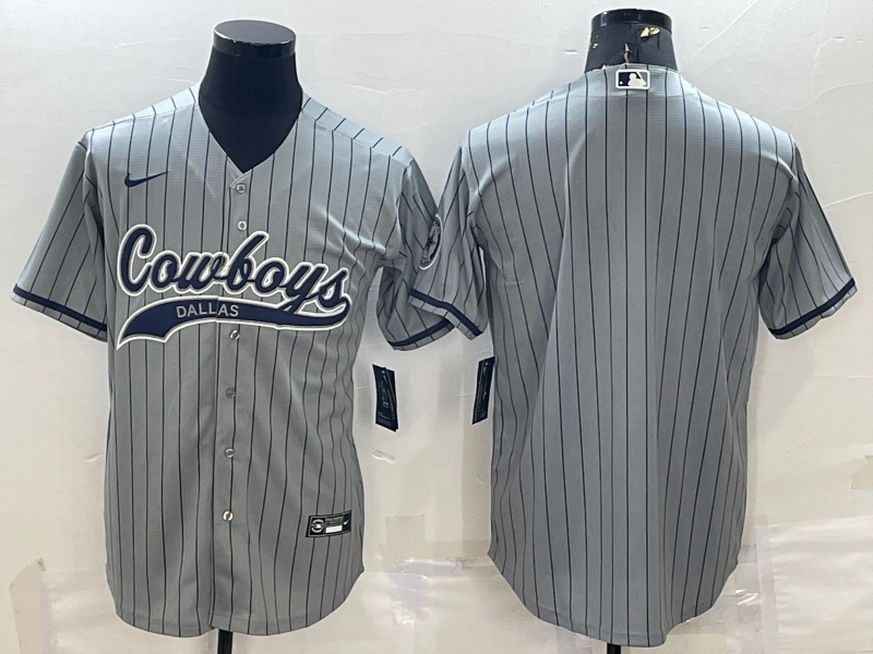 Dallas Cowboys Blank Grey Pinstripe With Patch Cool Base Stitched Baseball Jersey