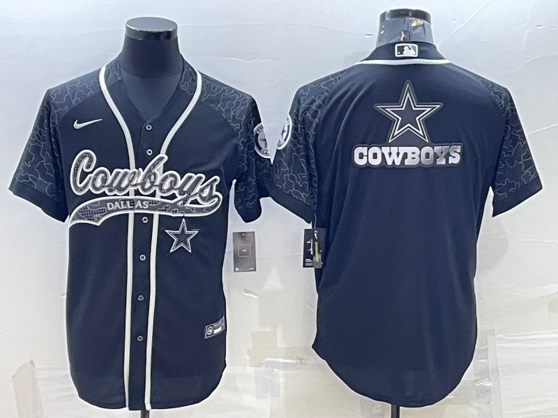 Dallas Cowboys Black Reflective Team Big Logo With Patch Cool Base Stitched Baseball Jersey