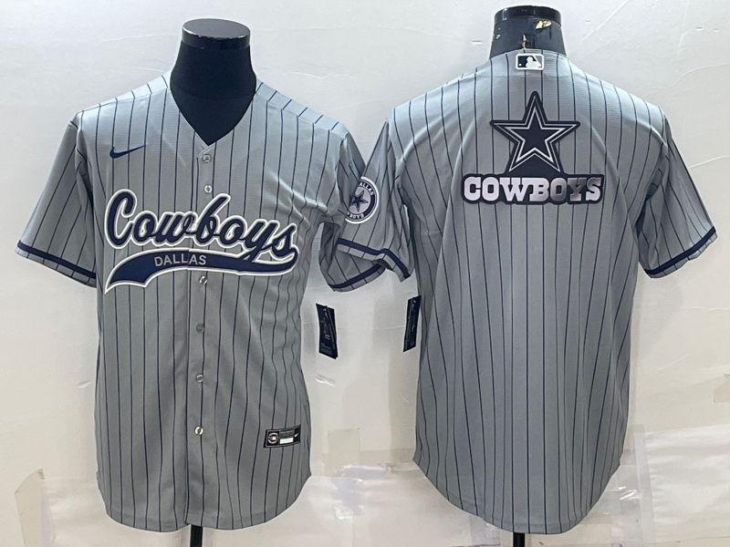 Dallas Cowboys Grey Team Big Logo With Patch Cool Base Stitched Baseball Jersey