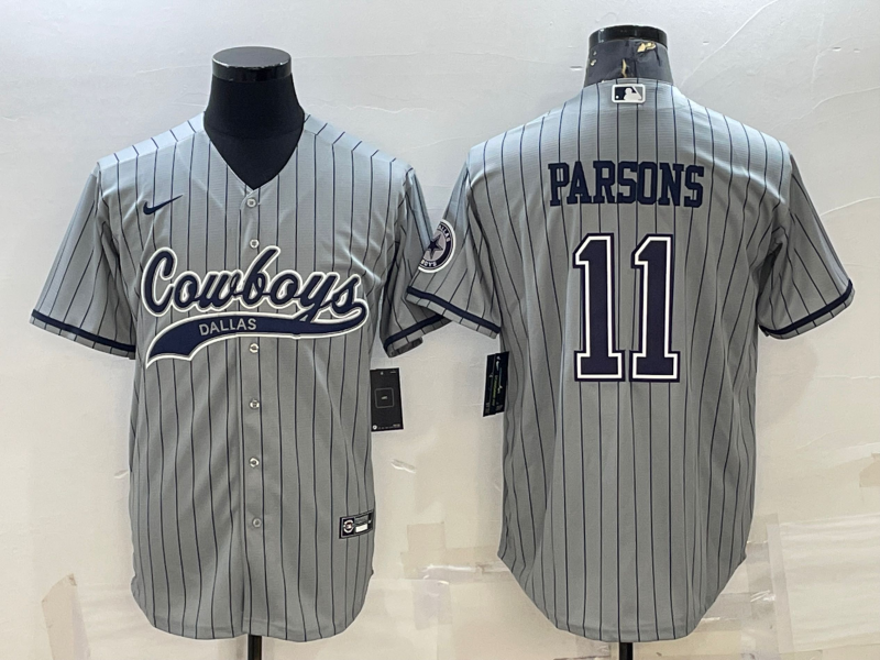 Dallas Cowboys #11 Micah Parsons Grey With Patch Cool Base Stitched Baseball Jersey