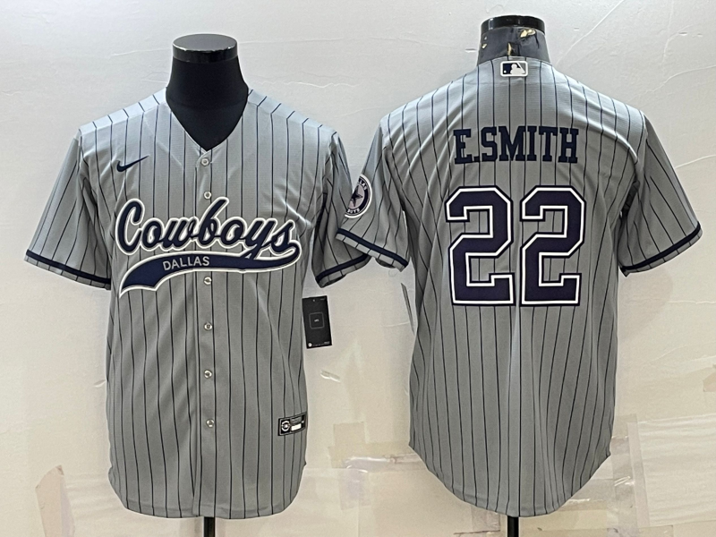 Dallas Cowboys #22 Emmitt Smith Grey With Patch Cool Base Stitched Baseball Jersey - Click Image to Close