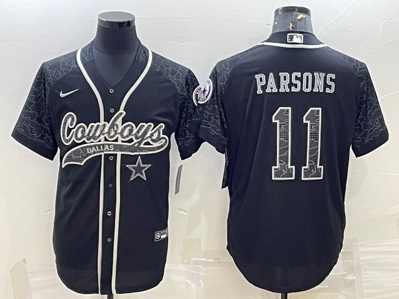 Dallas Cowboys #11 Micah Parsons Black Reflective With Patch Cool Base Stitched Baseball Jersey
